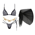 Beaded Print Halter Bikini Set High Leg Low Waist