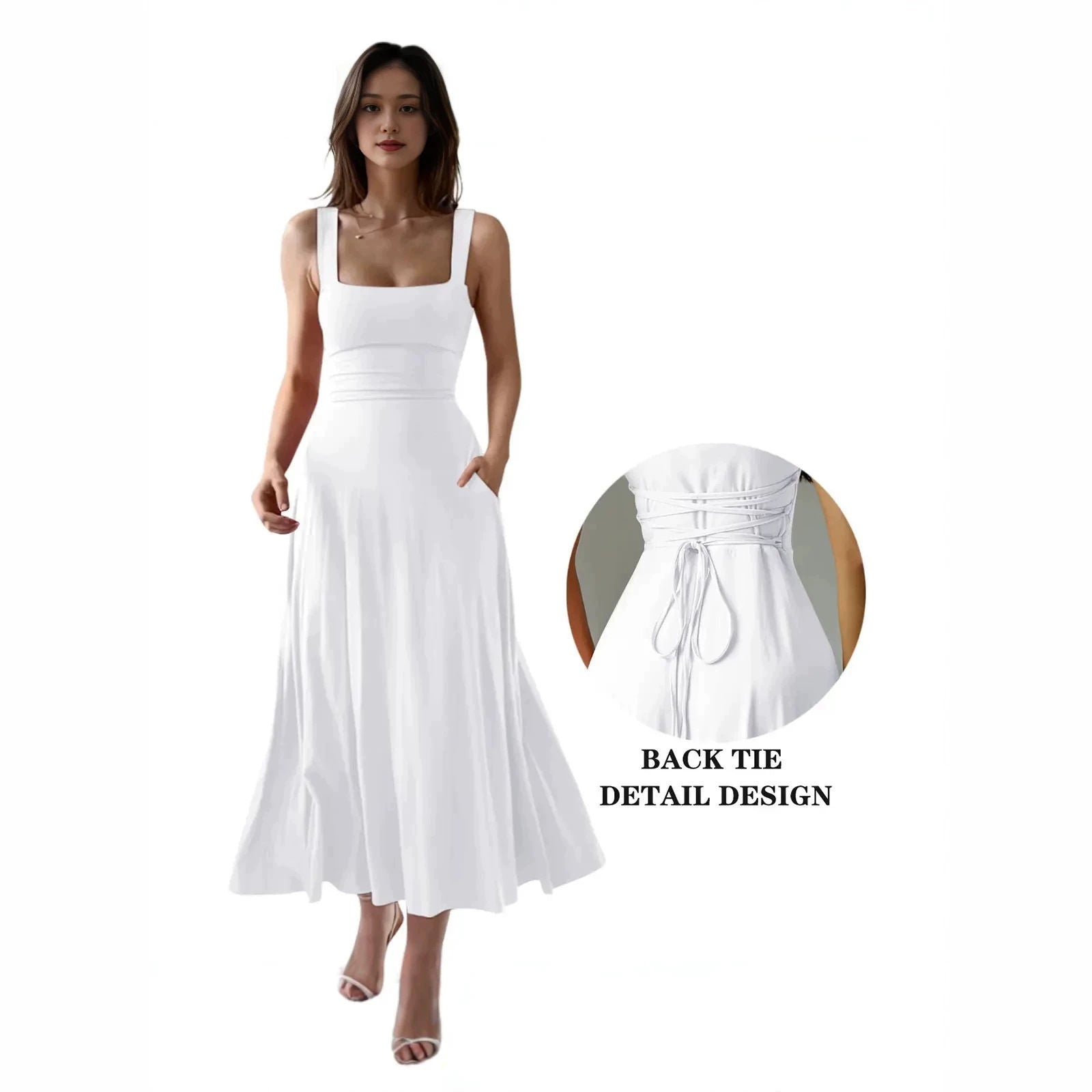 Women's Thick Strap Slim Fit Waist-Cinching Long Dress Secondary image