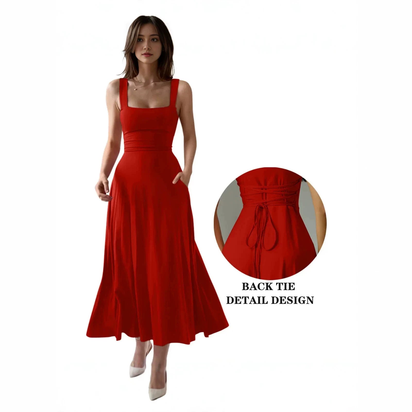 Women's Thick Strap Slim Fit Waist-Cinching Long Dress Main image