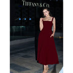 Women's Thick Strap Slim Fit Waist-Cinching Long Dress