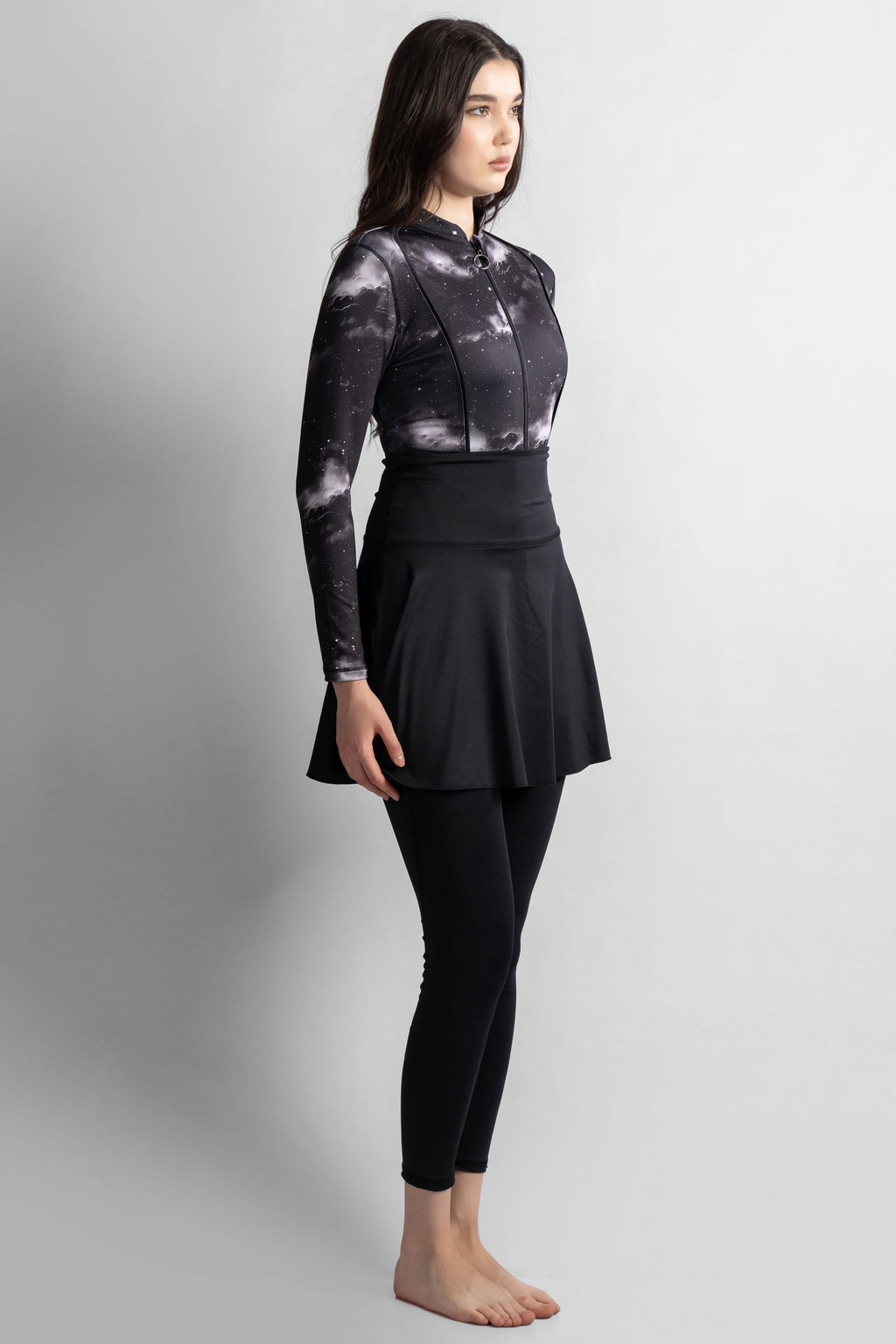 Women's 4-Piece Astromist Printed Burkini Set With Skirt