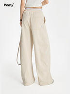 Leash Puppy Embroidery Straight Wide Leg Pants Casual Loose Walking Trousers Flattering Long Pants