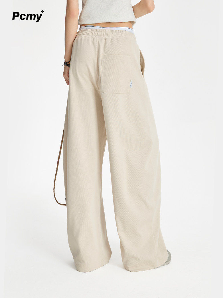 Leash Puppy Embroidery Straight Wide Leg Pants Casual Loose Walking Trousers Flattering Long Pants