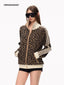 Unisex Retro Leopard Print Waffle Knit Cardigan Jacket
