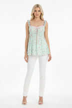 Pure Desire Sweet Floral Camisole Top Women's Mint Green Ruffle Loose Casual
