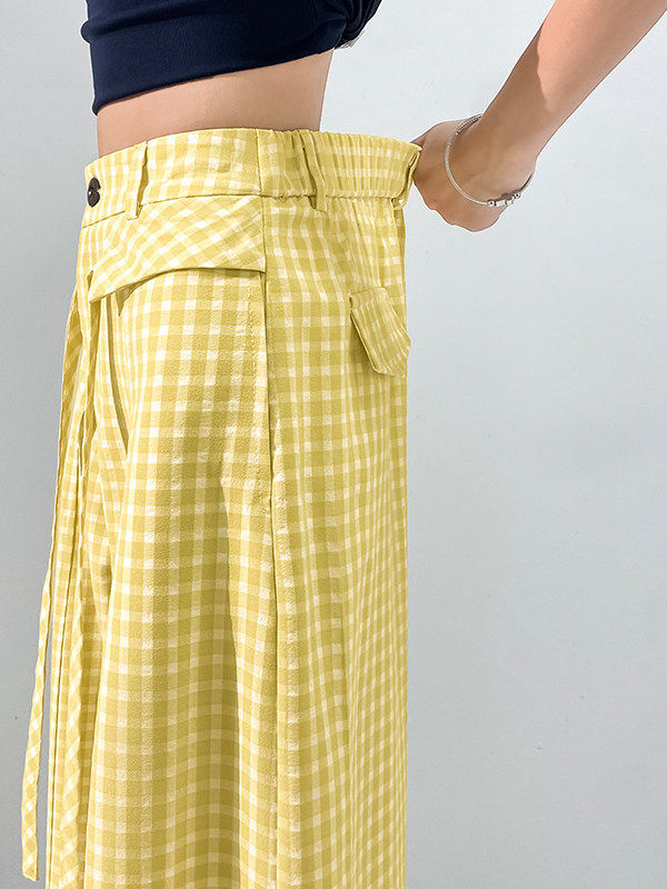 High Waist Loose Fit Casual Wide Leg Pants Women's Retro Plaid Dopamine Pants Secondary image
