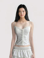 Lace Trim Button Front Camisole Top White S M L