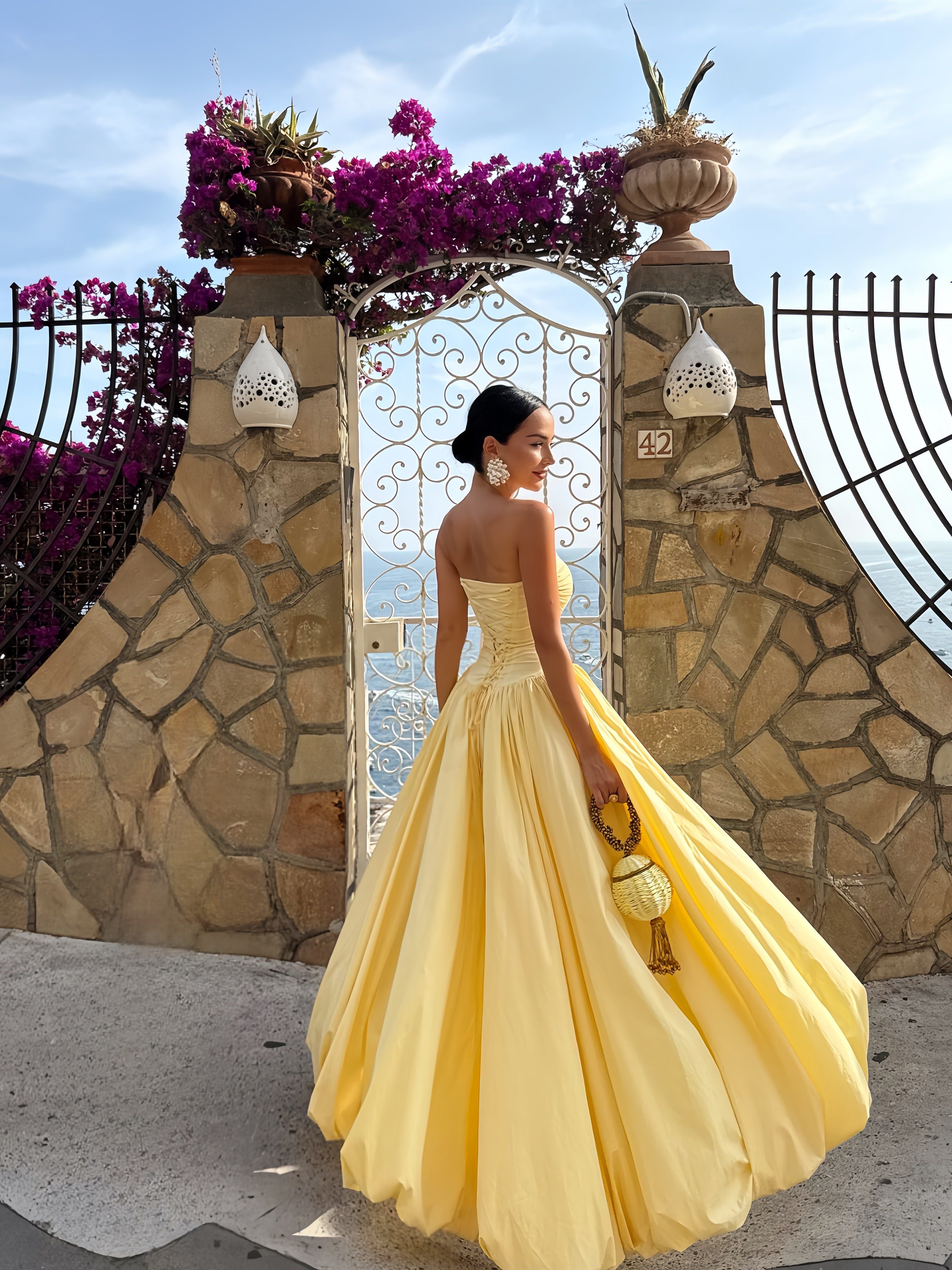 French Style Off-Shoulder Split Midi Dress Ruched Waist Slimming A-Line Skirt Vacation Secondary image