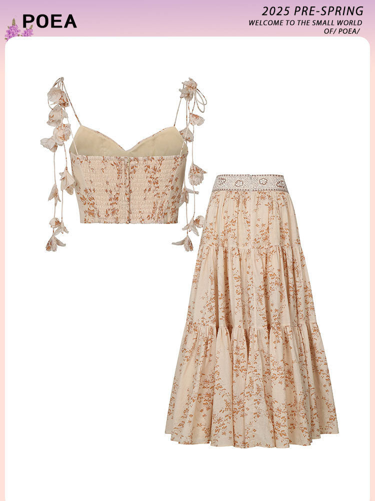 Vintage Floral Print Camisole Top And High Waist Skirt Two-Piece Set For Women Secondary image