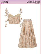 Vintage Floral Print Camisole Top And High Waist Skirt Two-Piece Set For Women
