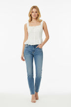 White Lace Camisole Top Summer Tie-Back Waist-Cinching Short for Women