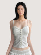 Lace Trim Button Front Camisole Top White S M L