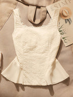 White Lace Camisole Top Summer Tie-Back Waist-Cinching Short for Women