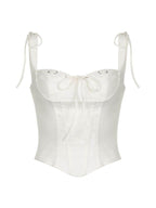 Women's White Tie-Detail Split Waist Camisole Top Sexy Low-Cut Slim