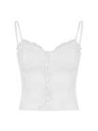 Lace Trim Button Front Camisole Top White S M L