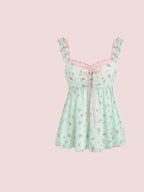 Pure Desire Sweet Floral Camisole Top Women's Mint Green Ruffle Loose Casual