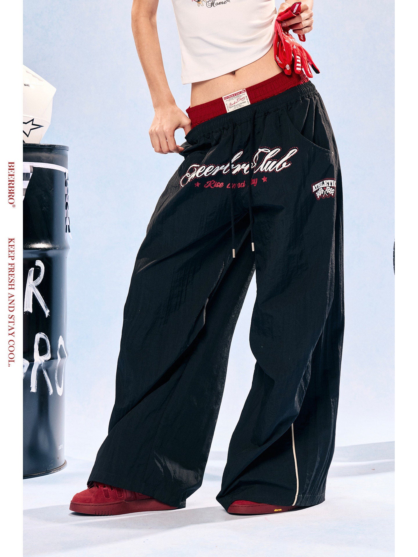 Women's Colorblock Double Waistband Lightweight Quick-Dry Wide Leg Sports Pants Main image