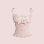 Lace Fashionable Tank Top With Fuchsia Belt