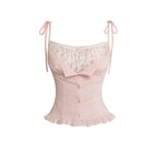 Lace Fashionable Tank Top With Fuchsia Belt