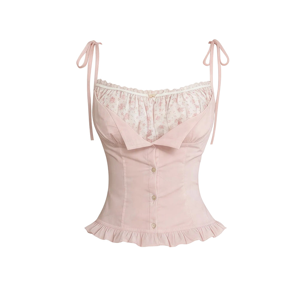 Lace Fashionable Tank Top With Fuchsia Belt