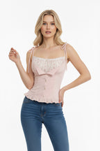 Lace Fashionable Tank Top With Fuchsia Belt