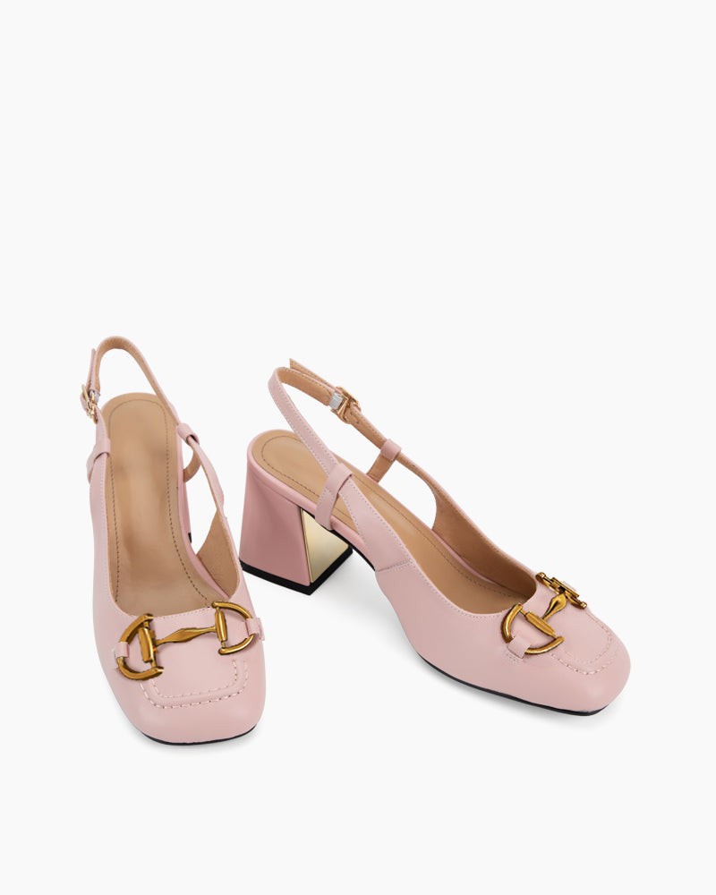 Alina Thick Heel Slingback Leather Loafers