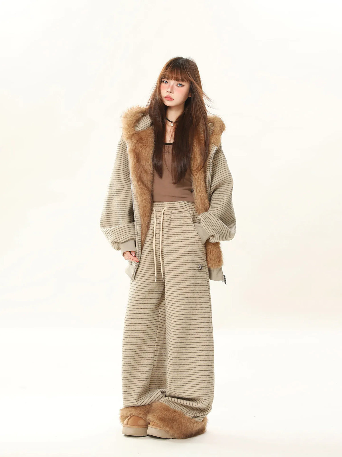 Loose Fit Fleece Warm Demi-Season Trousers