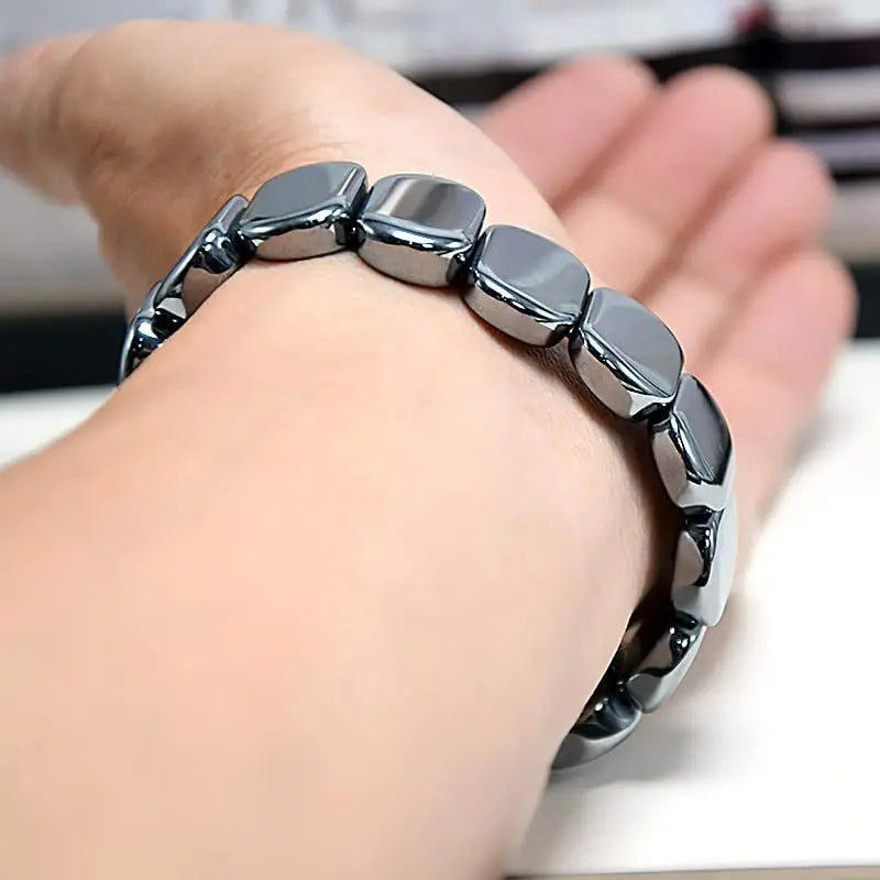 Men's Natural Hematite Stone Beaded Stretch Bracelet