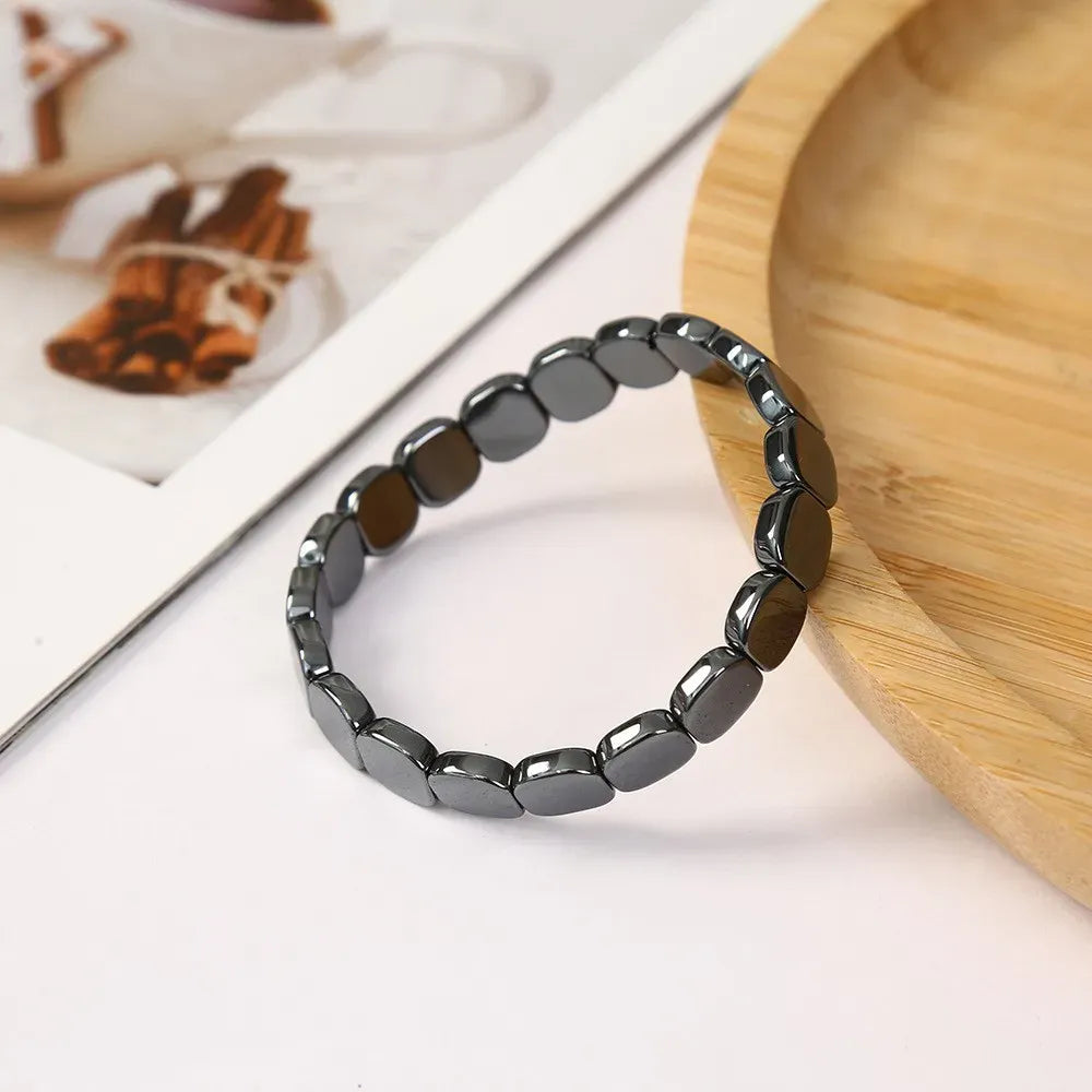 Men's Natural Hematite Stone Beaded Stretch Bracelet