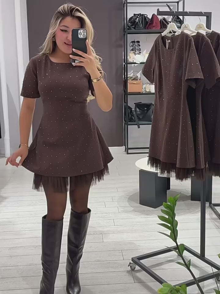 Women's Round Neck Short Sleeve Spliced Lace Mini Dress