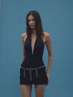 Sexy Fitted Brace Top With Cups Backless V-Neck Bodysuit