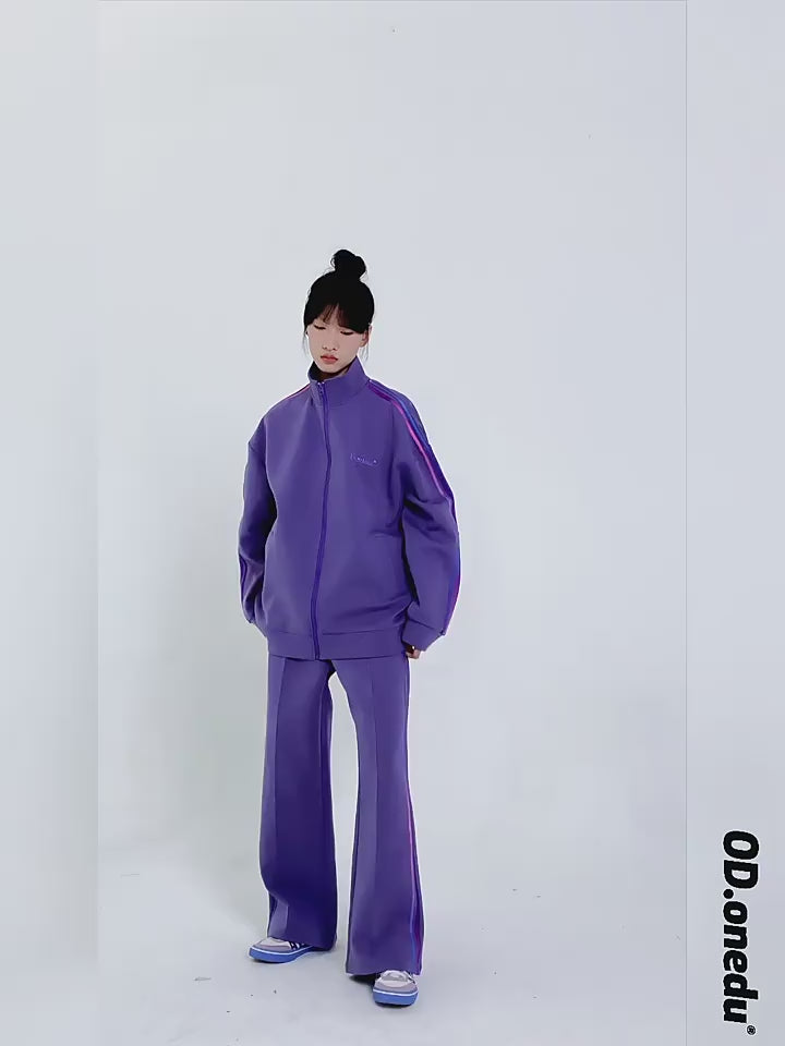 Women's Loose Fit Hooded Zipper Jacket and Straight Trousers Set