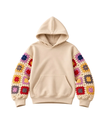 SITRA Girls' Casual Granny Square Crochet Sleeves Cropped Hoodie