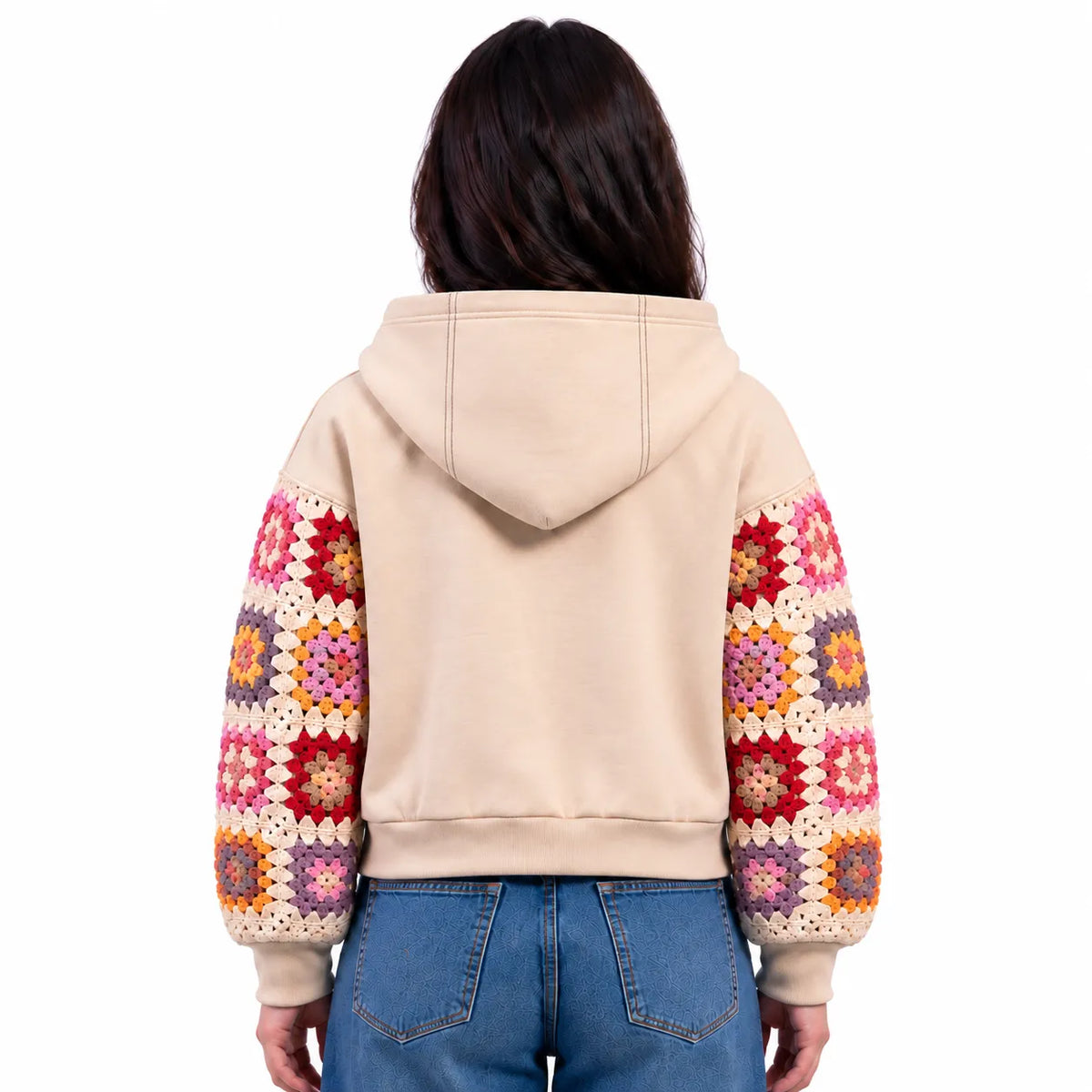 SITRA Girls' Casual Granny Square Crochet Sleeves Cropped Hoodie