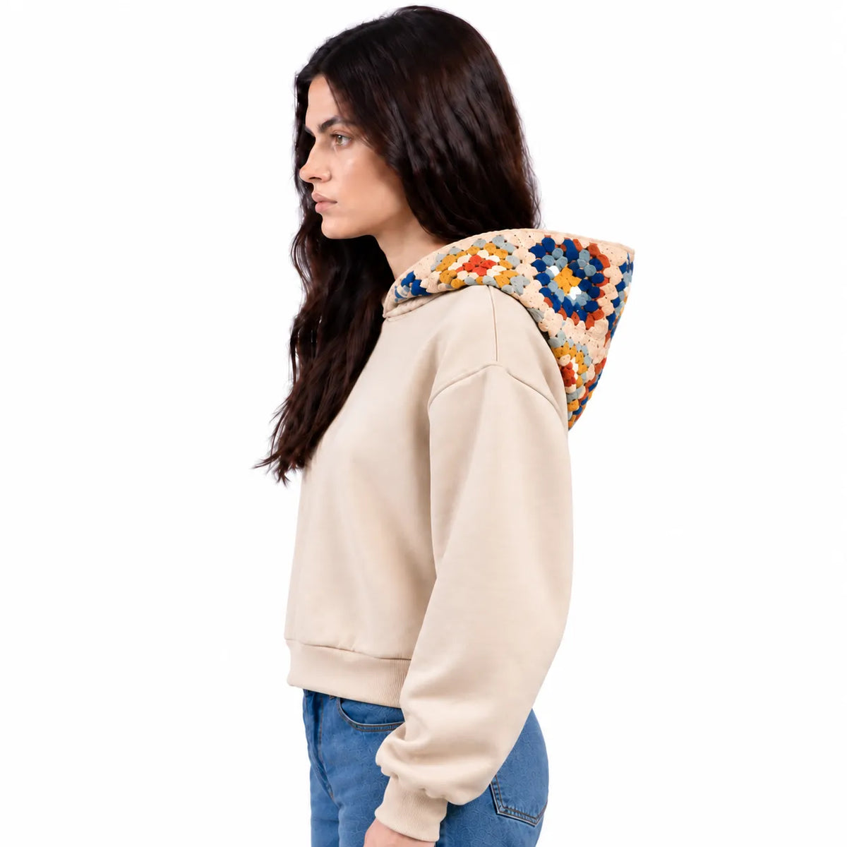 SITRA Girls' Granny Square Crochet Cropped Boxy Hoodie