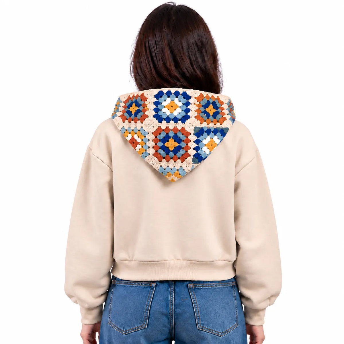 SITRA Girls' Granny Square Crochet Cropped Boxy Hoodie