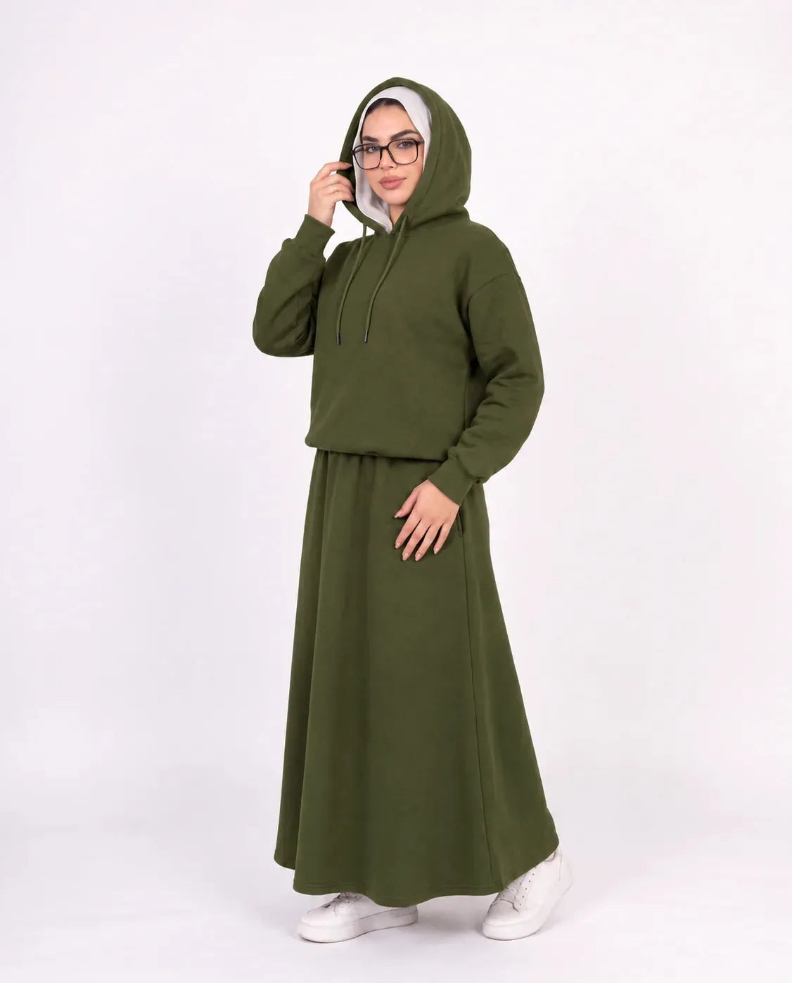 SITRA Women's Casual Hooded Maxi Skirt Set