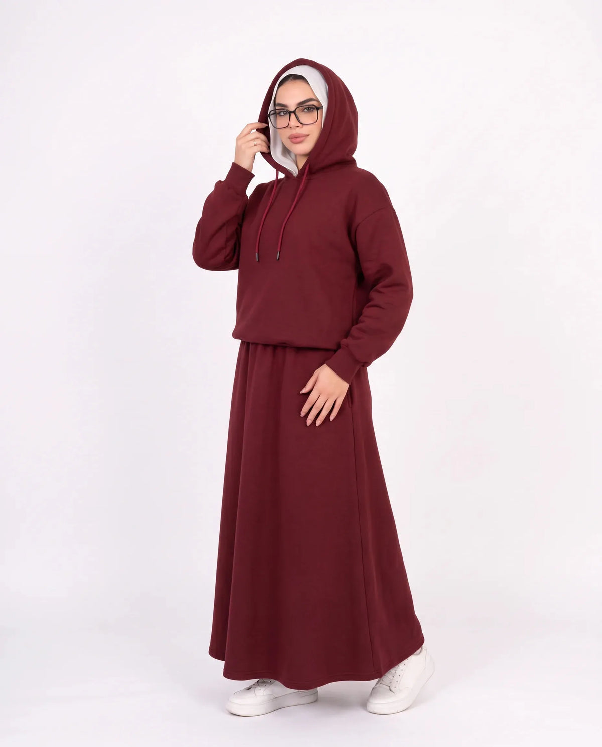 SITRA Women's Casual Hooded Maxi Skirt Set