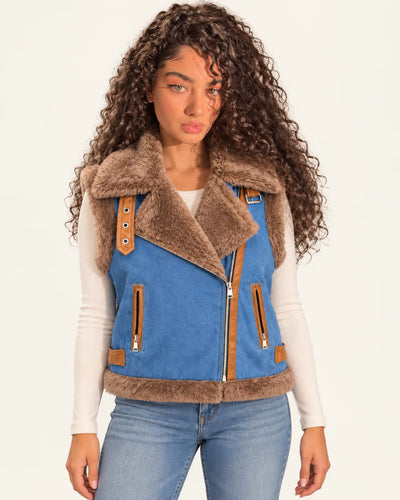 SITRA Women's Casual Retro Aspen Denim Biker Vest