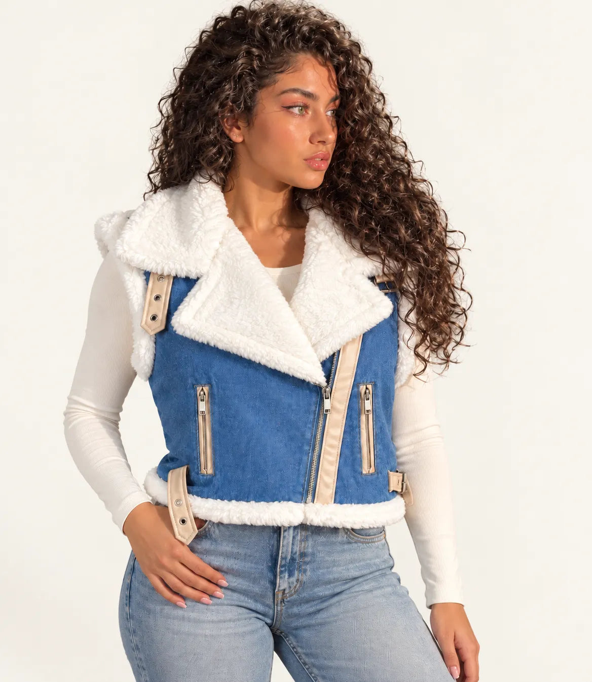 SITRA Women's Casual Retro Aspen Denim Biker Vest