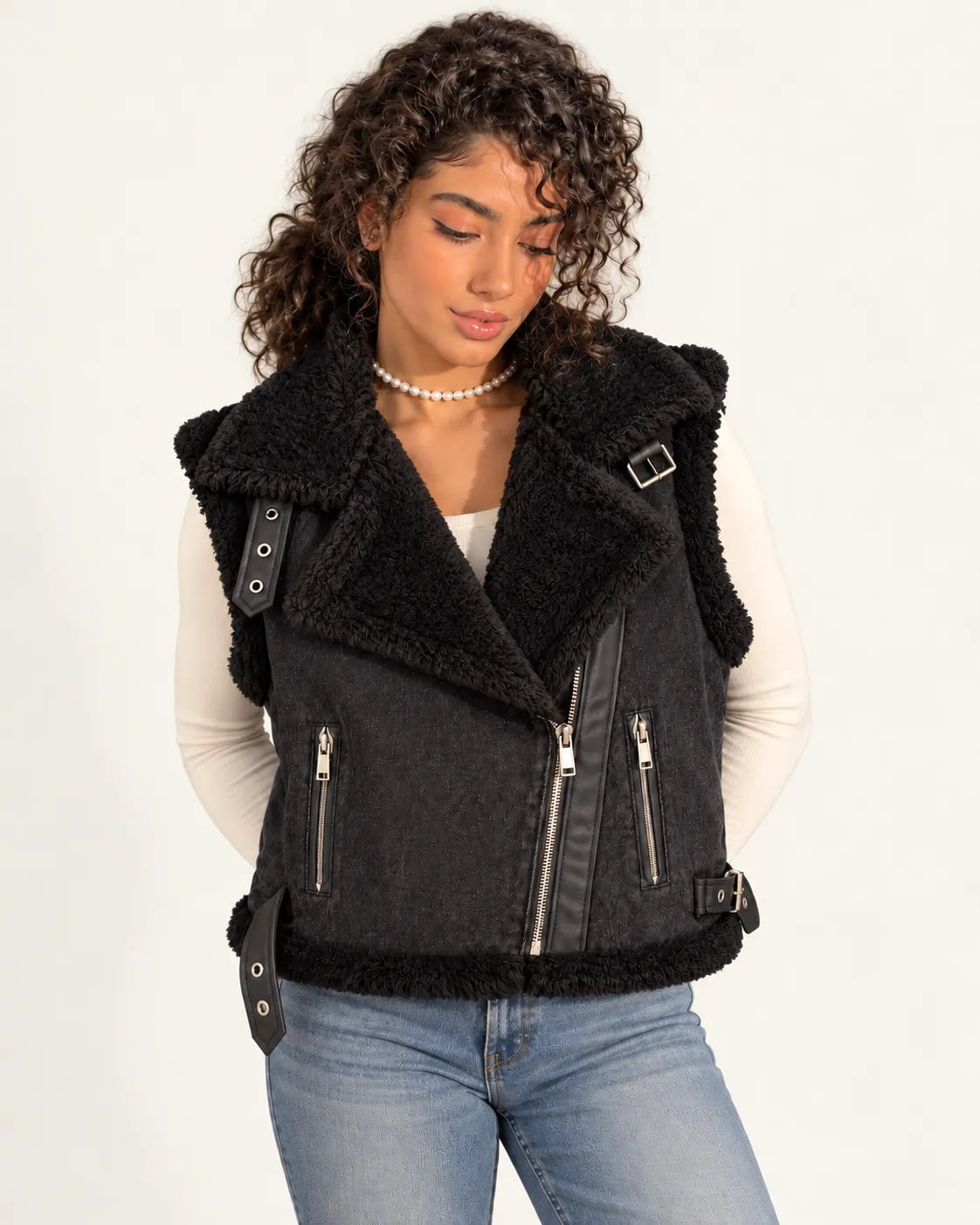 SITRA Women's Casual Retro Aspen Denim Biker Vest