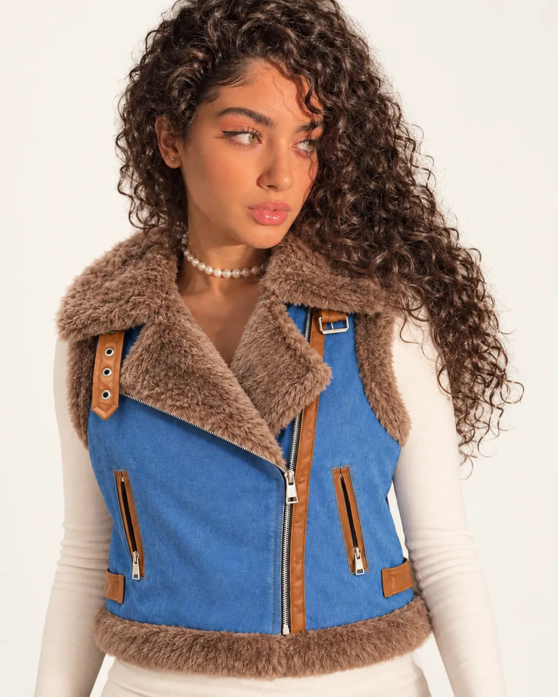 SITRA Women's Casual Retro Aspen Denim Biker Vest