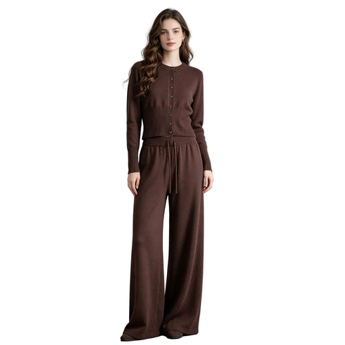 SITRA Women's Casual Retro Cardigan Wide Leg Pants Set