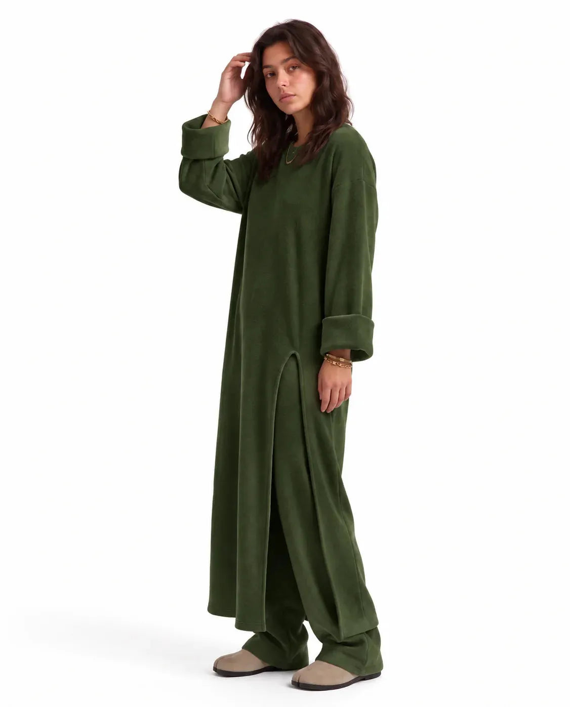 SITRA Women's Casual Retro Long Slit Knit Set
