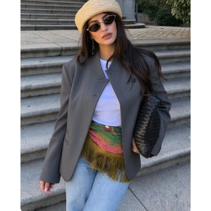 SITRA Women's Casual Retro Oversize Blazer Jacket