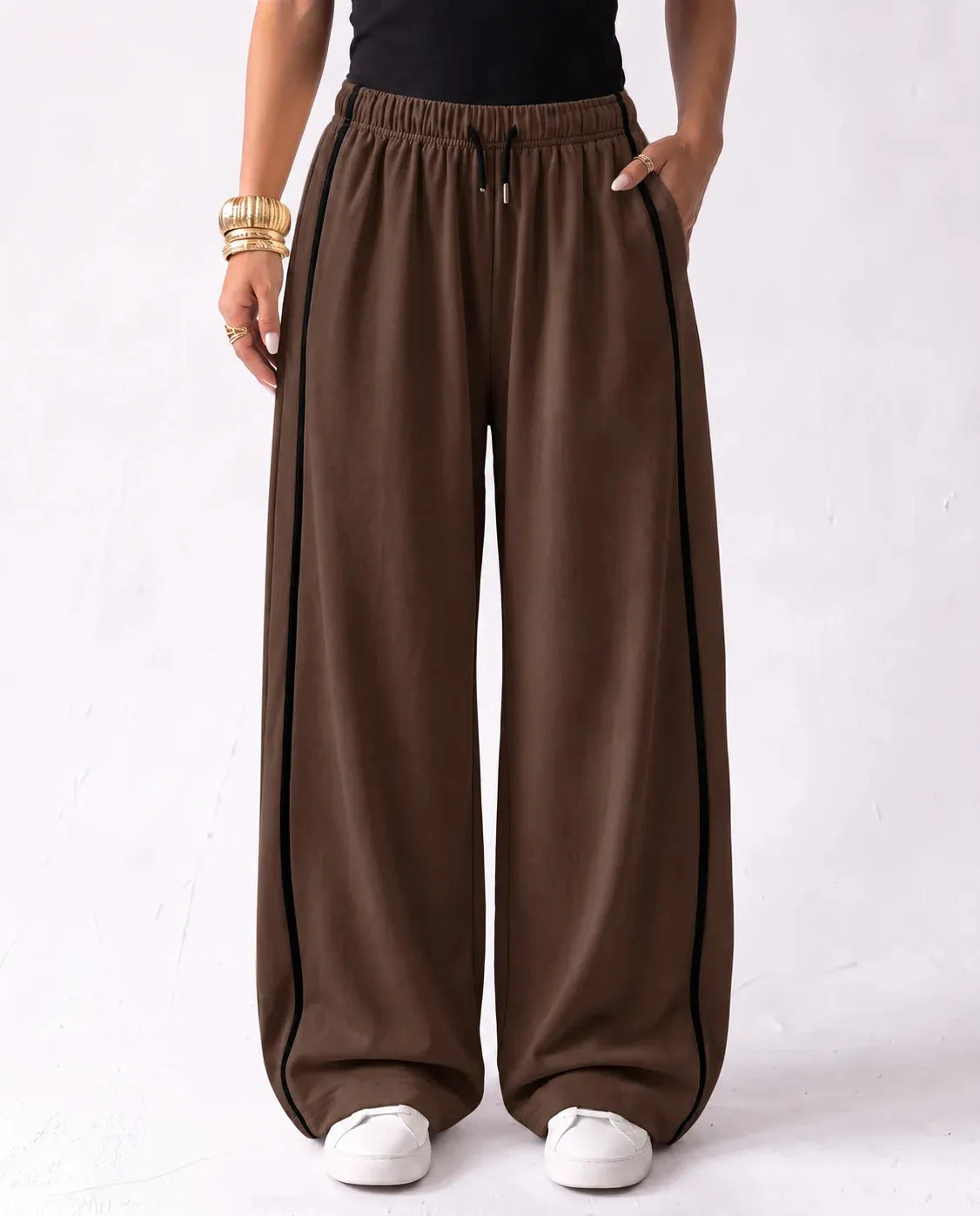 SITRA Women's Casual Retro Oversize Piped Wide Pants