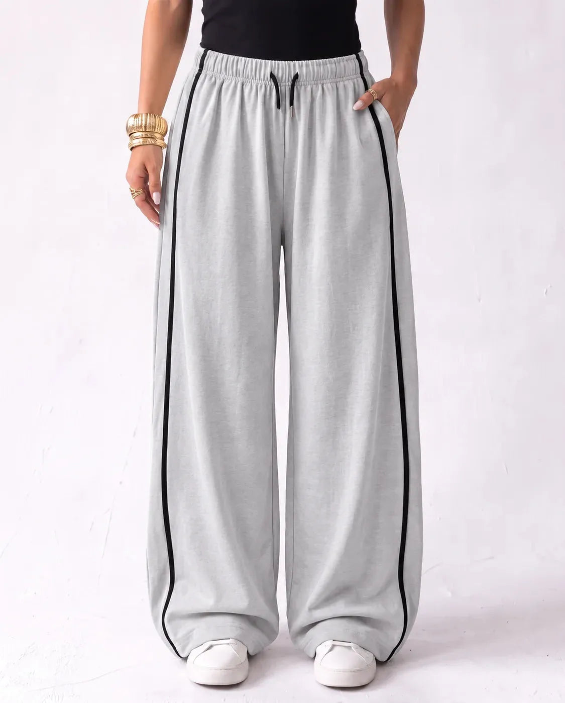 SITRA Women's Casual Retro Oversize Piped Wide Pants