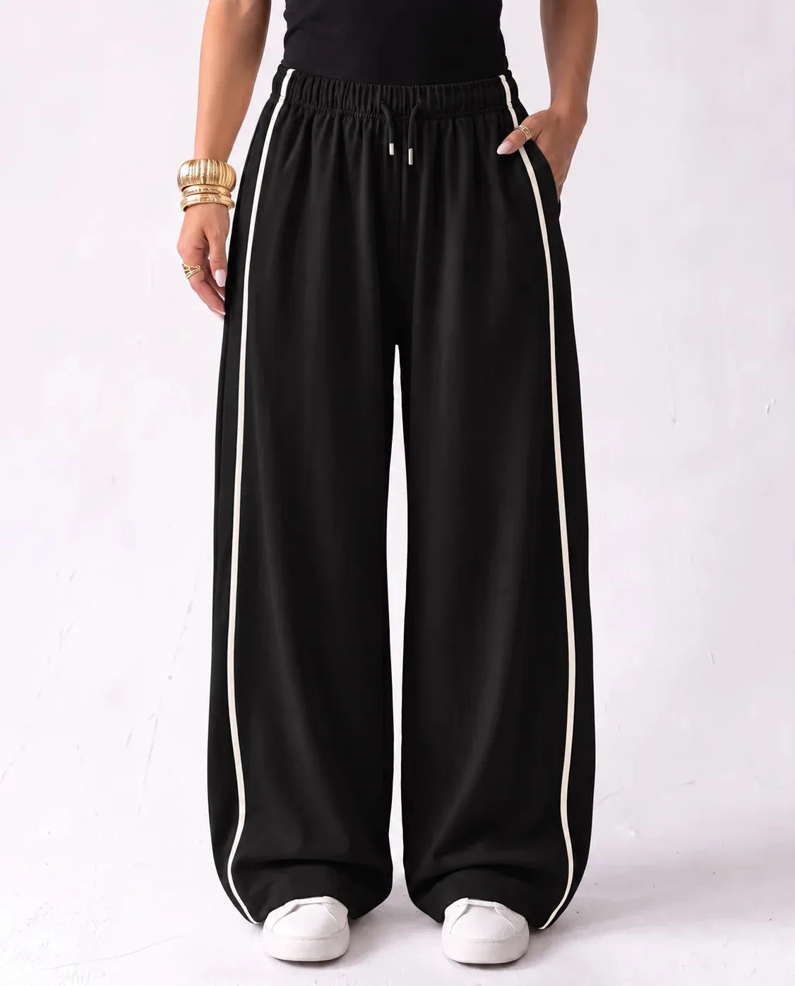 SITRA Women's Casual Retro Oversize Piped Wide Pants