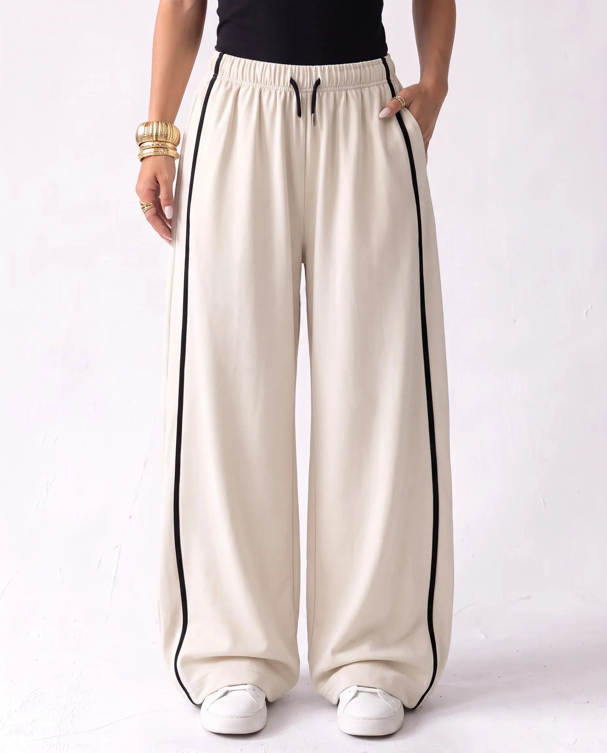SITRA Women's Casual Retro Oversize Piped Wide Pants