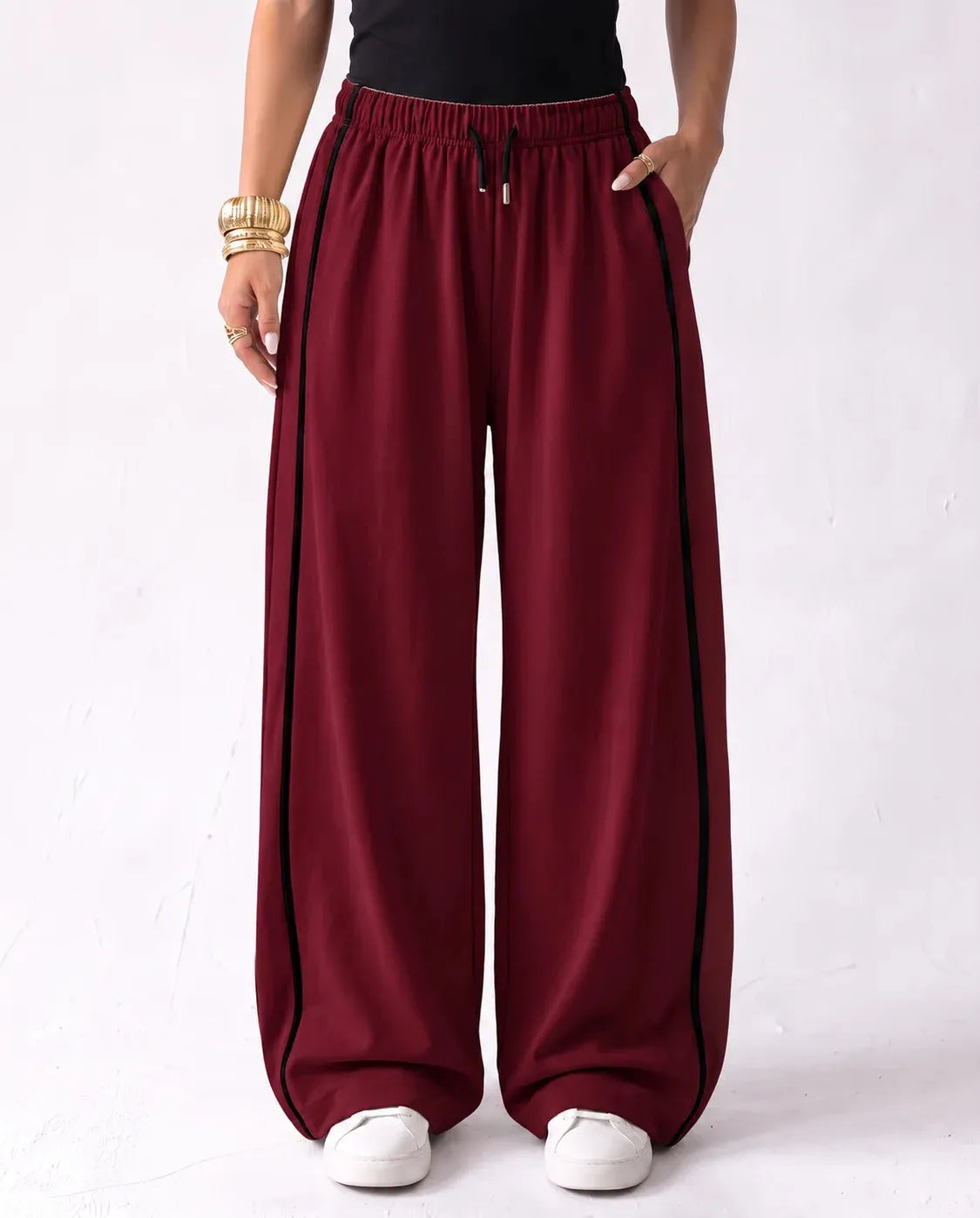 SITRA Women's Casual Retro Oversize Piped Wide Pants